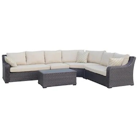 Wicker and Aluminum Outdoor Sectional and Cocktail Table Set